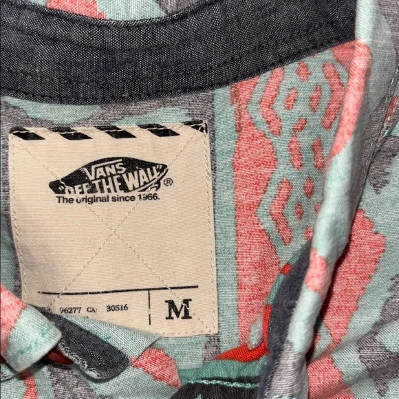 Vans AOP Orange Teal Aztec Design Button-Up Short Sleeve Shirt medium - Picture 5 of 5